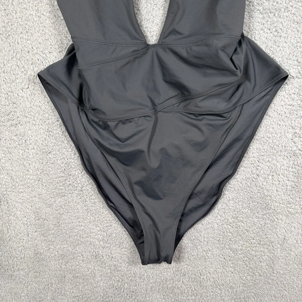Skims NWT Recycled Swim Cut Out Plunge Monokini Swimsuit Size 4X Color Gunmetal